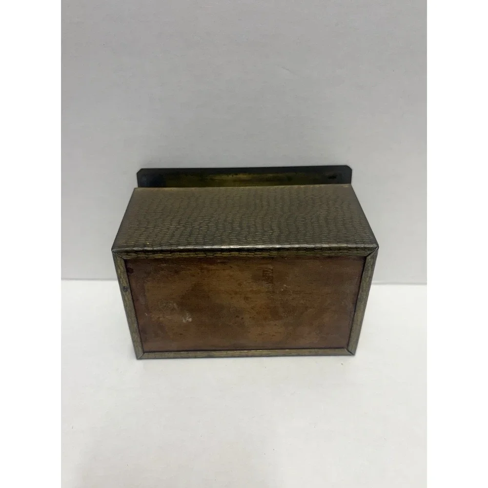 Box Hammered Brass Wood inside trinket small rectangular 5 x 2.5 x 3.5 vintage